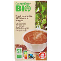 אבקה להכנת משקה קקאו מופחת שומן אורגני קרפור ביו 500 גרם