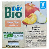 מחית תפוח עץ ואפרסק אורגנית קרפור בייבי 4 * 100 גרם