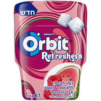 גומי לעיסה בטעם אבטיח ופטל ללא סוכר רפרשרס אורביט 67 גרם