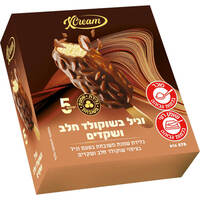 שלגוני שמנת וניל בצפוי שוקולד ושקדים איקסקרים דילר בי. אמ. די. 5 * 55 גרם