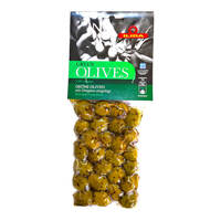 זיתים ירוקים בתוספת אורגנו שלמים באריזת ואקום ילידה יורוסטנדרט 150 גרם