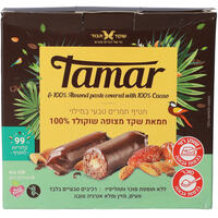 חטיפי תמר במילוי חמאת שקד בציפוי שוקולד 100% קקאו שקד תבור 6 * 25 גרם
