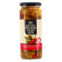 זיתים ירוקים ממולאים בפלפל אדום חריף תומר 180 גרם