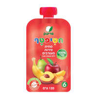 מחית פירות מעורבים ללא תוספת סוכר בשקית לחיצה עם פקק חטיפטף פרינוק 120 גרם