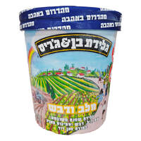 גלידת שמנת עם וניל דבש וחתיכות פאדג' בצורת מגן דוד חלב ודבש בן&ג'ריס 500 מ