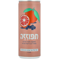משקה קל אורגני מוגז עדין בטעם תפוז דם ודומדמנויות תפוזזה בפחית גרופר טחנת האבן קואופ 250 מ
