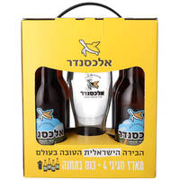 בירה חיטה בהירה 5.3% בבקבוק + כוס בירה אלכסנדר 4 * 330 מ