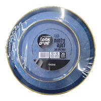 סט צלחות חד פעמיות ענקיות וקטנות לוקה כחול פס זהב ר.שמאי 20 יחידות