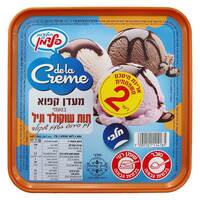 מעדן קפוא חלבי בטעמי תות שוקולד ווניל עם סירופ בטעם שוקולד גלידות פלדמן 2 ליטרים