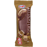 שלגון שמנת בטעם אייס קפה עם סירופ קפה בציפוי שוקולד חלב אייס דרים גלידות פלדמן 65 גרם