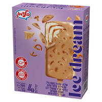 שלגון שמנת בטעם וניל עם סירופ קרמל מלוח בציפוי שוקולד לבן ובייגלה גלידות פלדמן 4 * 50 גרם