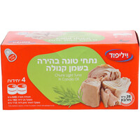 נתחי טונה בהירה בשמן קנולה וילי פוד 4 * 112 גרם