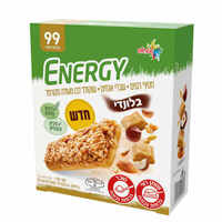 חטיף דגנים שברי אגוזים עם תחתית בטעם שוקולד לבן מקורמל בלונדי אנרג'י 6 * 24 גרם
