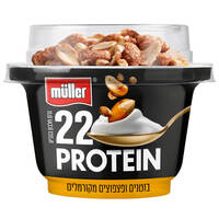 מעדן חלב פרוטאין טופ עם בוטנים ופצפוצים מקורמלים 22 גרם חלבון מולר 170 גרם