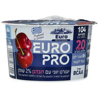 יוגורט יווני פרו 20 גרם חלבון 2% נטול לקטוז עם דובדבן יורו מחלבות אירופה 200 גרם