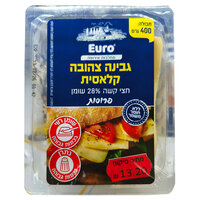 פרוסות גבינה צהובה קלאסית חצי קשה 28% יורו מחלבות אירופה 400 גרם