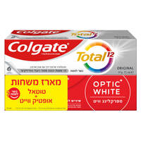 משחת שיניים טוטאל + אופטיק וויט כשר לפסח קולגייט טוטאל 2 * 75 מ