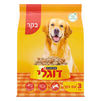 מזון לכלבים בוגרים מעל 10 קילו בטעם בקר דוגלי 3 קילו