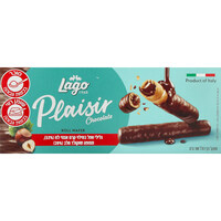 גלילי וופל במילוי קרם אגוזי לוז מצופה שוקולד חלב לאגו 100 גרם