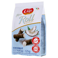 מיני גלילי ופל במילוי קרם קוקוס רול לאגו 125 גרם