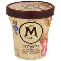 גלידת שמנת בטעם וניל עם שברי שוקולד לבן במעטפת שוקולד לבן מגנום 440 מ