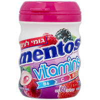גומי לעיסה ללא סוכר בטעם פירות יער בתוספת ויטמינים מנטוס 60 גרם