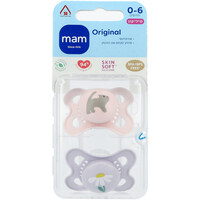 מוצצי סיליקון אורתודנטיים לגילאי 0-6 חודשים ורוד וסגול מאם 2 יחידות